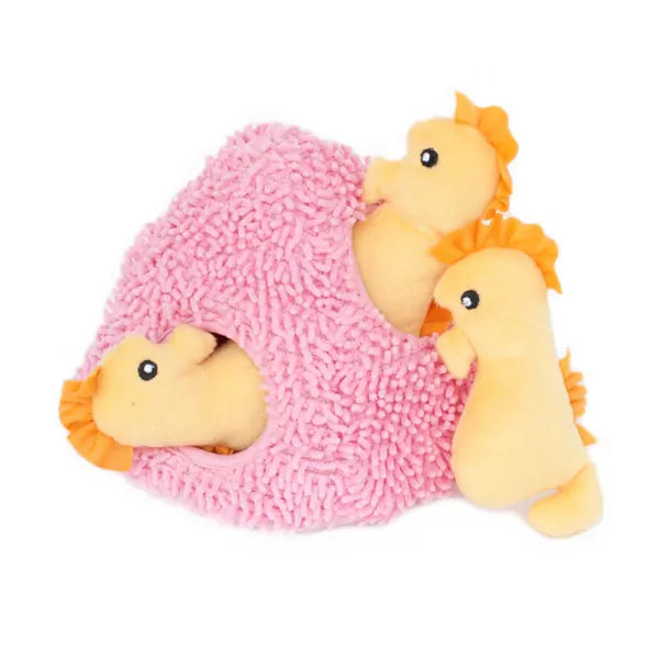 Zippy Paws Dog Toys Plush Burrow - Coral with 3 Seahorses 02