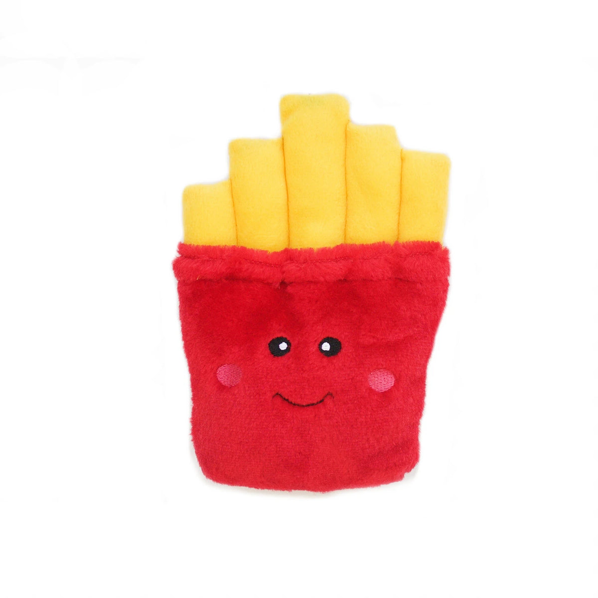 Zippy Paws NomNomz plush dog toy shaped as a carton of hot chips, on a white background