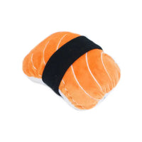 Zippy Paws NomNomz plush dog toy shaped as a piece of salmon nigiri sushi, on white